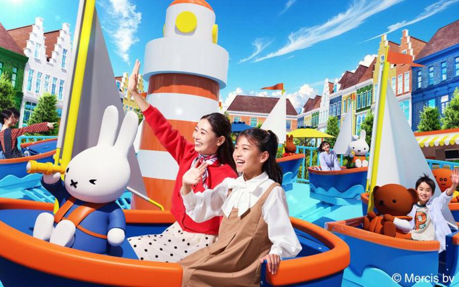 MIffy and two women enjyoing the theme park.