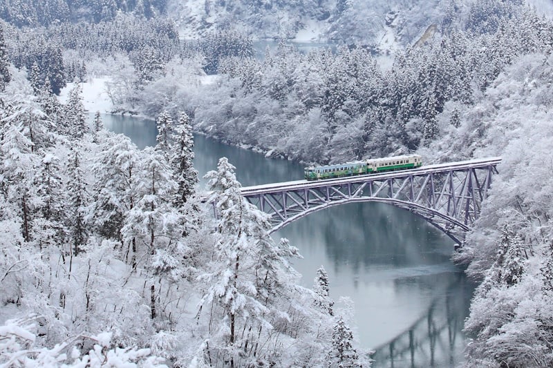 JR Tadami Line in Fukushima Prefecture in the winter