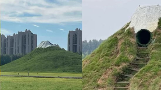 Images posted online reveal a basic staircase and a door carved into the back of the hill. (X/@Byron_Wan)