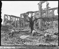 Japanese army barracks in Shuri were subjected to intense attacks, as seen in this photo taken by U.S. forces on May 29, 1945. (Photo from the Okinawa Prefectural Archives)