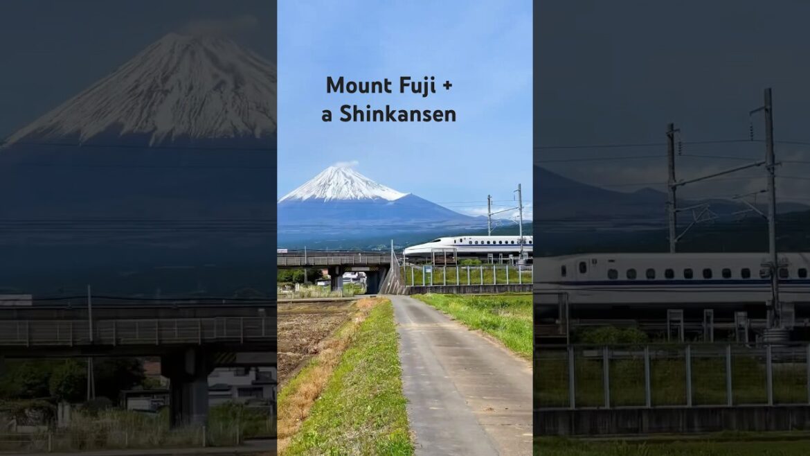Mount Fuji 🗻 with a Shinkansen 🚄 train passing by