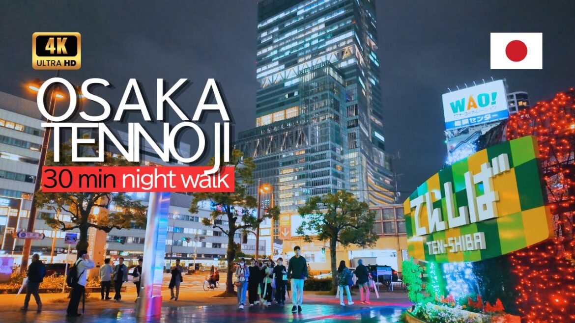 [4K] Osaka Night Walk in 30min: Quiet park&retro alley around Abeno Harukas | Easy Walks Japan Vol.7