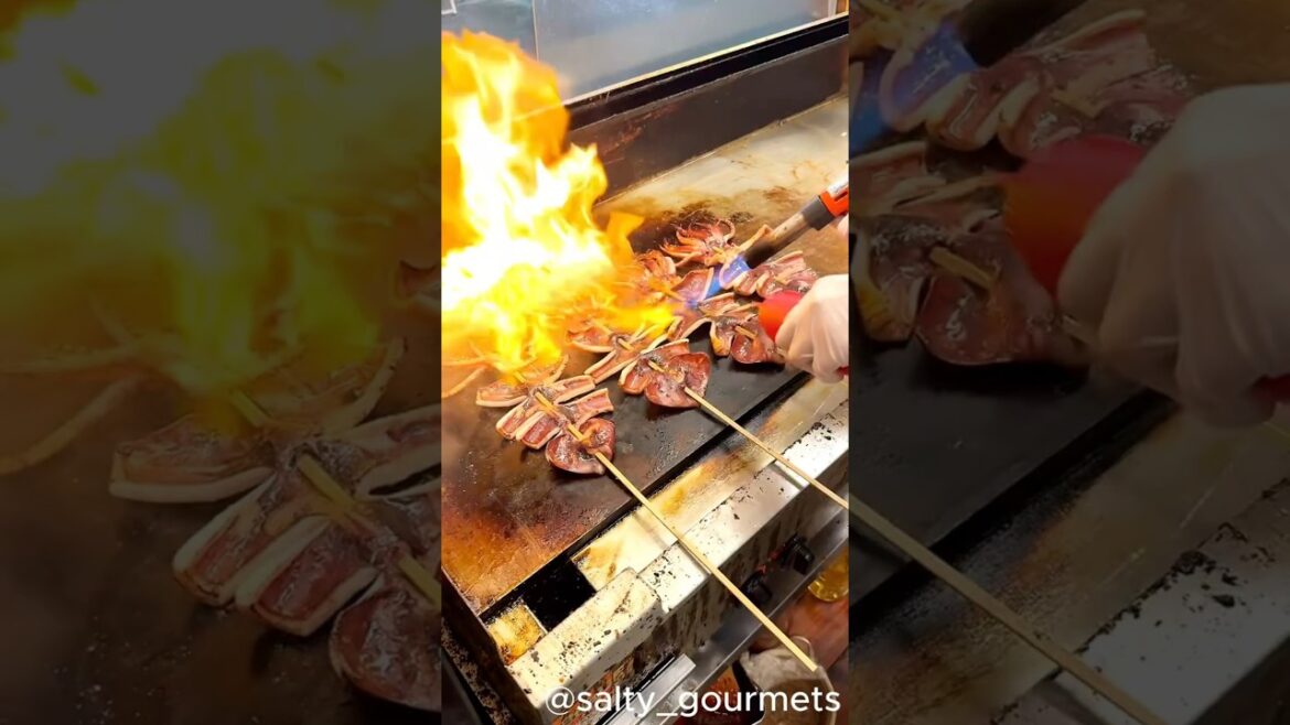 Giant Flaming Squid in Tokyo! 🦑🔥 | Japanese Street Food