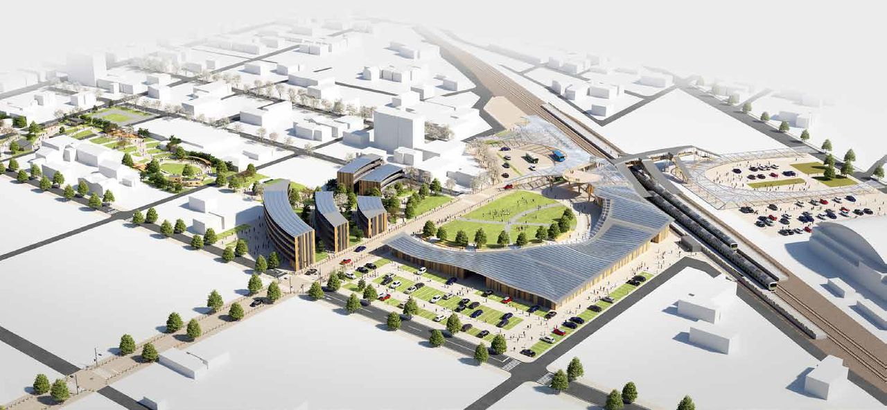 The proposed design for the Namie Station precinct. (Courtesy Namie government; © Kengo Kuma and Associates)