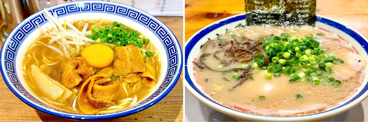 Tokushima-style ramen: Haruma (Nishi-Shinjuku, Shinjuku); Hakata-style ramen: Tanaka Shōten (Hitotsuya, Adachi)