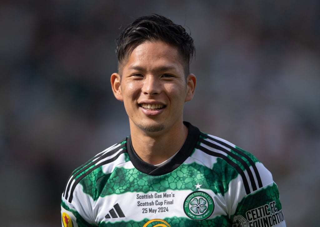 Tomoki Iwata smiles after Celtic's Scottish Cup final win against Rangers