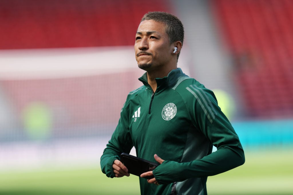 Daizen Maeda arrives for the Scottish Cup semi-final against St Johnstone