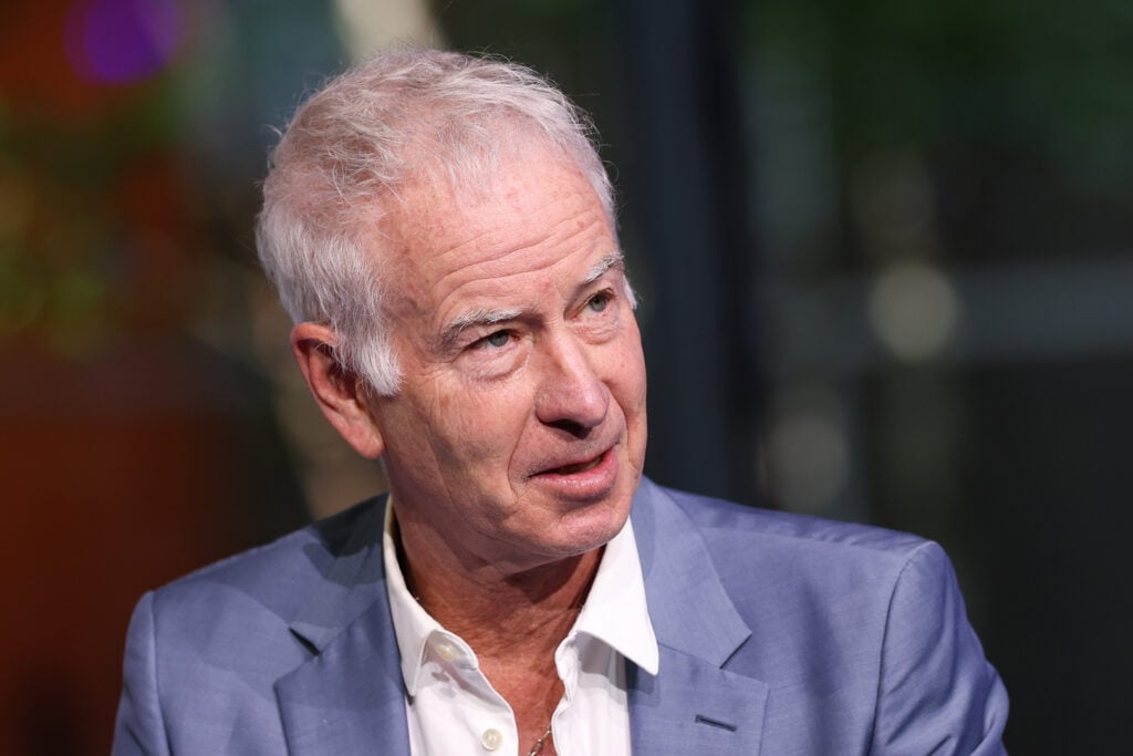 John McEnroe speaks during the US Open Reimagining Spectacular investment announcement for the Arthur Ashe and USTA Billie Jean King National Tennis Center restoration at Times Center.