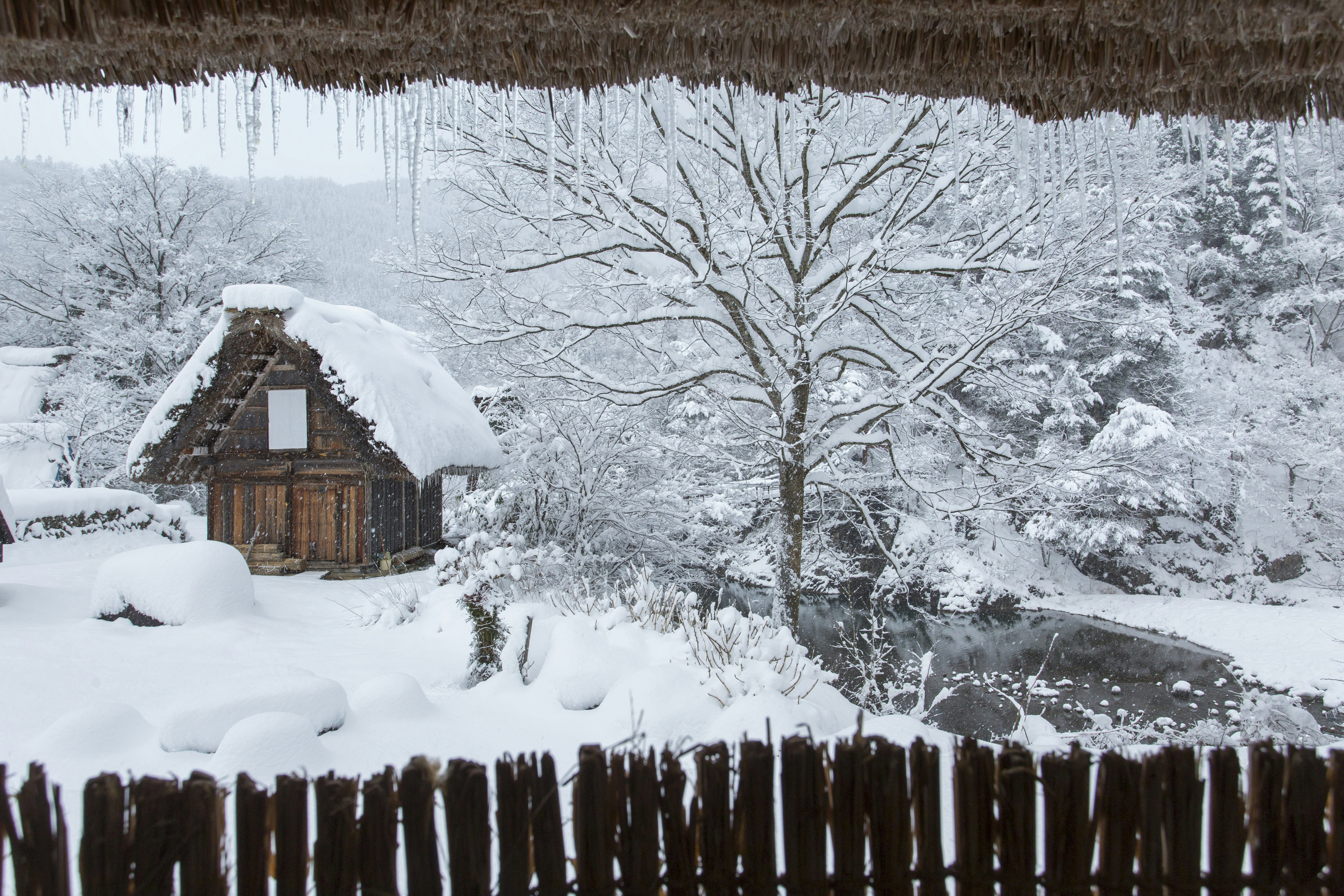 An A-frame house in Shirakawa-gō built to resist heavy snowfall, in Japan.