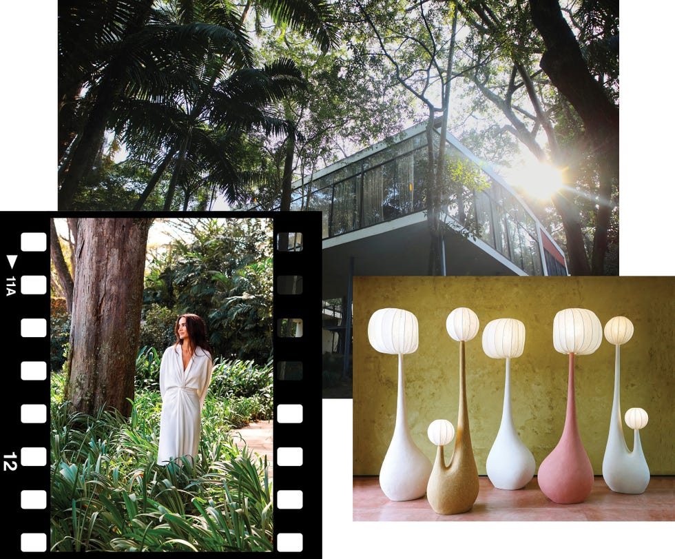 scene displaying a mix of nature modern architecture and artistic lighting