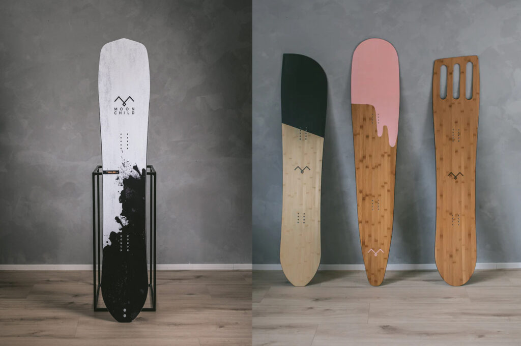 The Moonchild Malibu (left); boards from Moonchild’s Skunkworkx division (right)