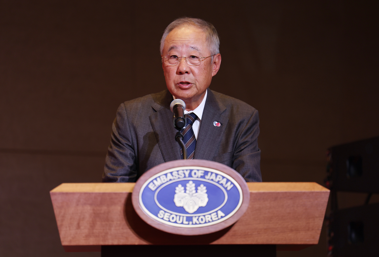 Ryu Jin, chair of the Federation of Korean Industries, delivers remarks during a ceremony marking the 60th anniversary of diplomatic normalization between Korea and Japan, held at Lotte Hotel in Seoul on Monday. (Yonhap)