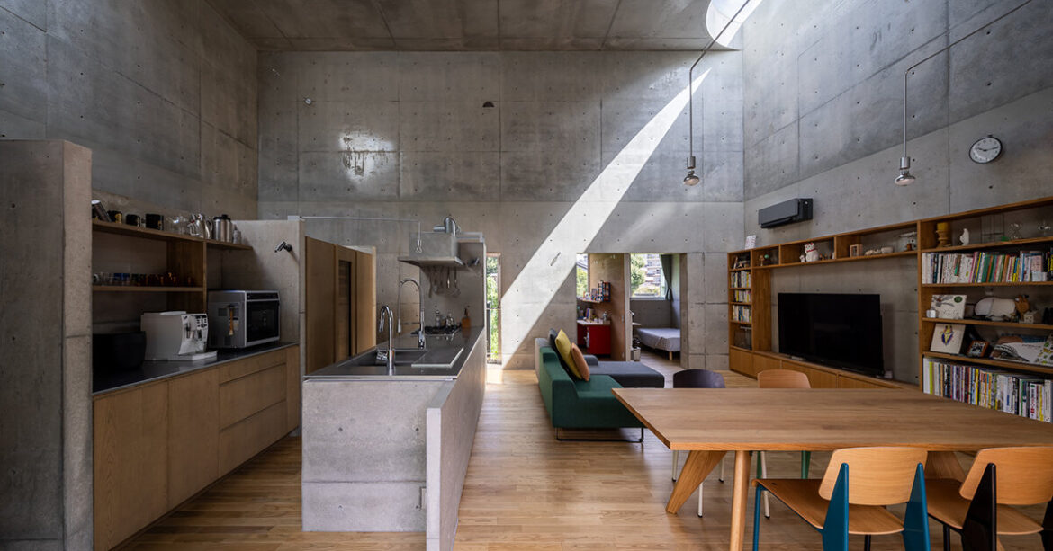 skylights illuminate concrete residence by takeshi hosaka in tokyo