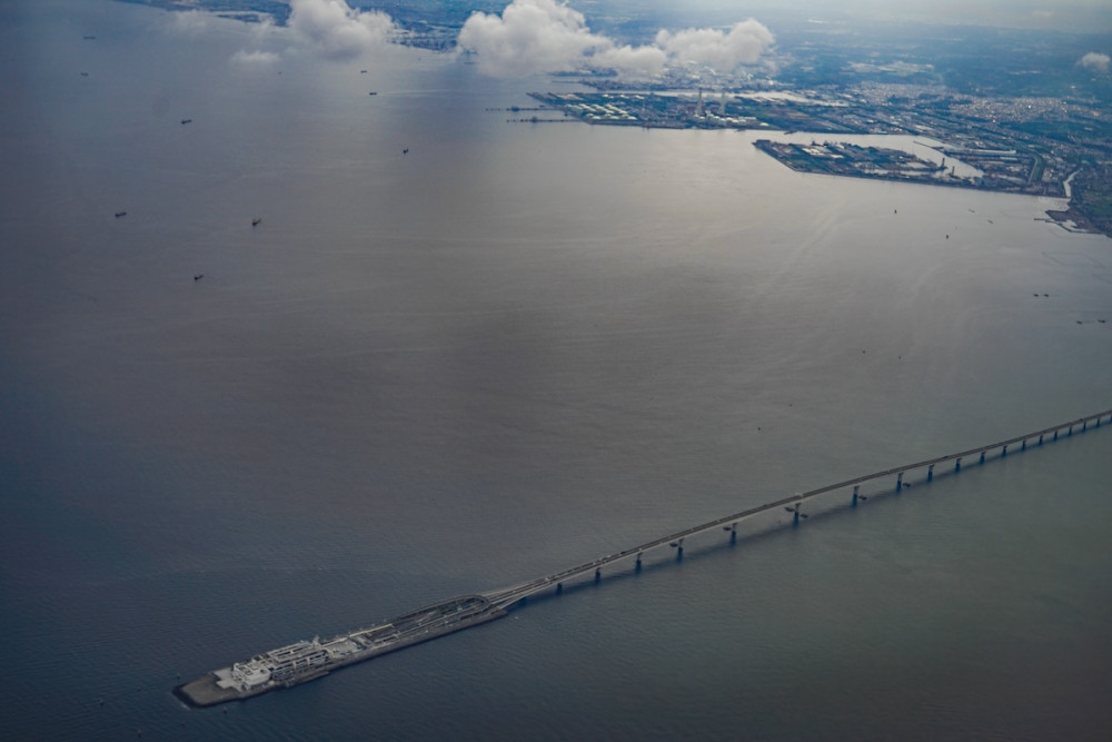 The aerial view of Umihotaru, connecting Chiba and Tokyo over Tokyo Bay