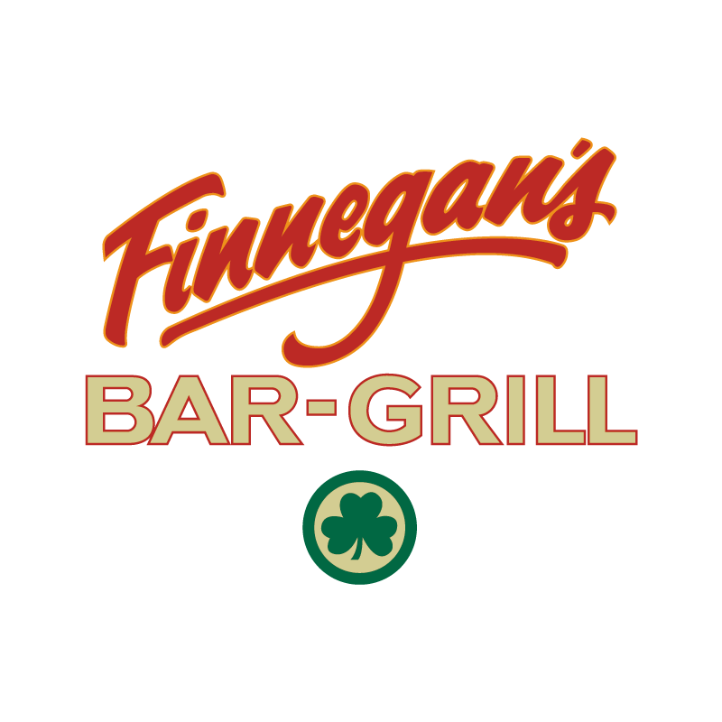 Logo for Finnegan's Bar & Grill at Universal Studios Japan, featuring a shamrock in a green circle below the text.