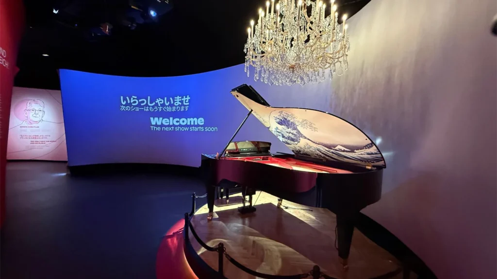 The Great Wave off Kanagawa piano on display at Expo 2025