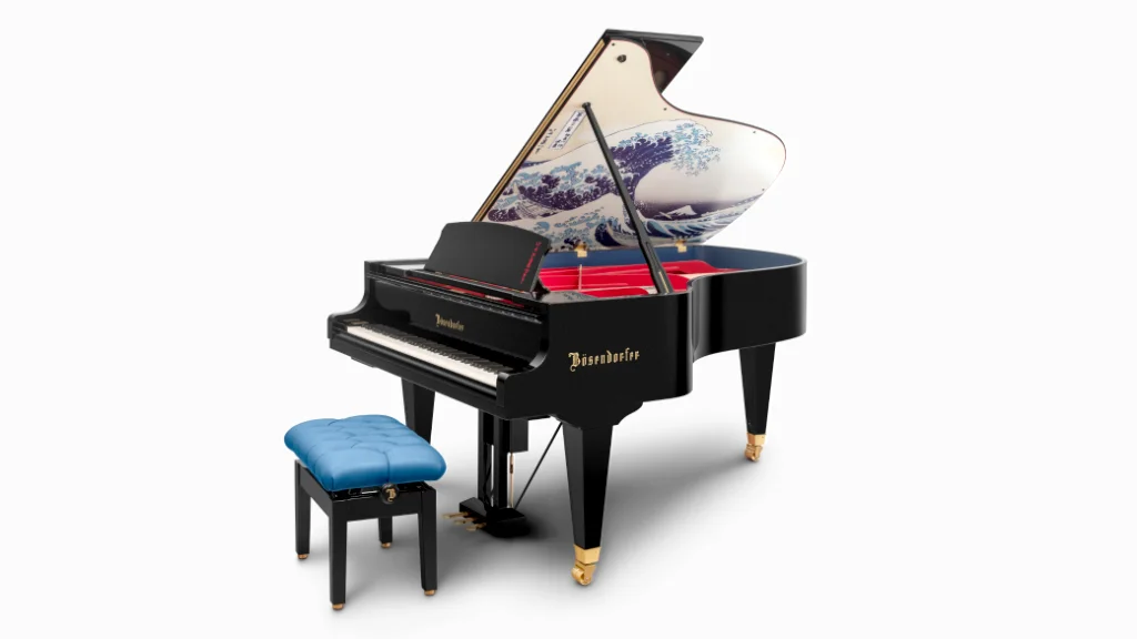 Studio photo of The Great Wave off Kanagawa grand piano 