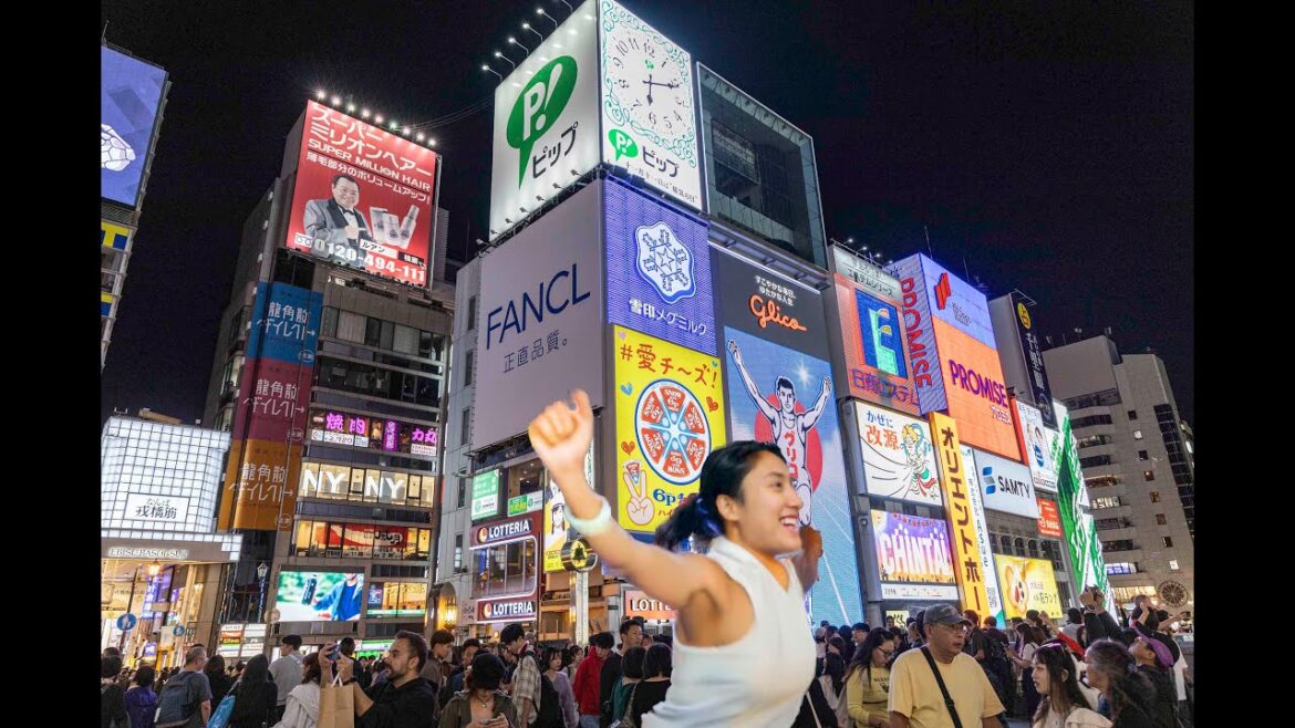 Osaka No.1 Tourist Spot Glico Dotonburi Street at Night