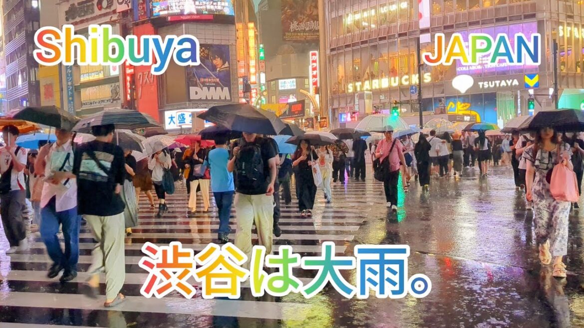 [4K] Walking Tour in Heavy rain and Thunderstorm in Shibuya City. Tokyo, Japan. July 2025