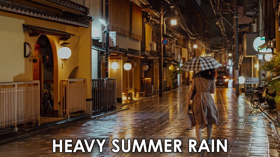 Kyoto Summer Night Walk in Heavy Rain 🌧️ | Peaceful Japan Ambience | 4K HDR ASMR