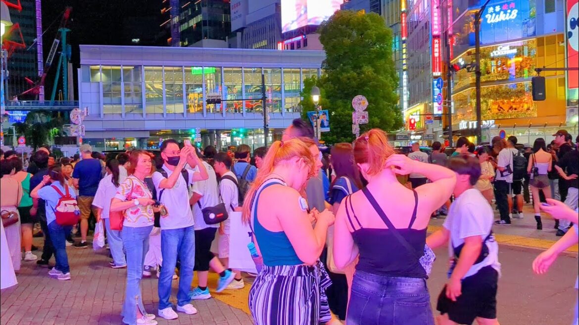 4K Shibuya Night Street view & Walking Tour. Tokyo, Japan.