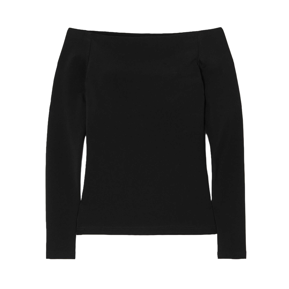 Black Off-The-Shoulder Long Sleeve T-Shirt