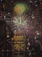 Fireworks are seen during the Sumida River Fireworks Festival in Tokyo on July 26, 2025, in this photo taken from a Mainichi Shimbun helicopter. (Mainichi/Koichiro Tezuka) 