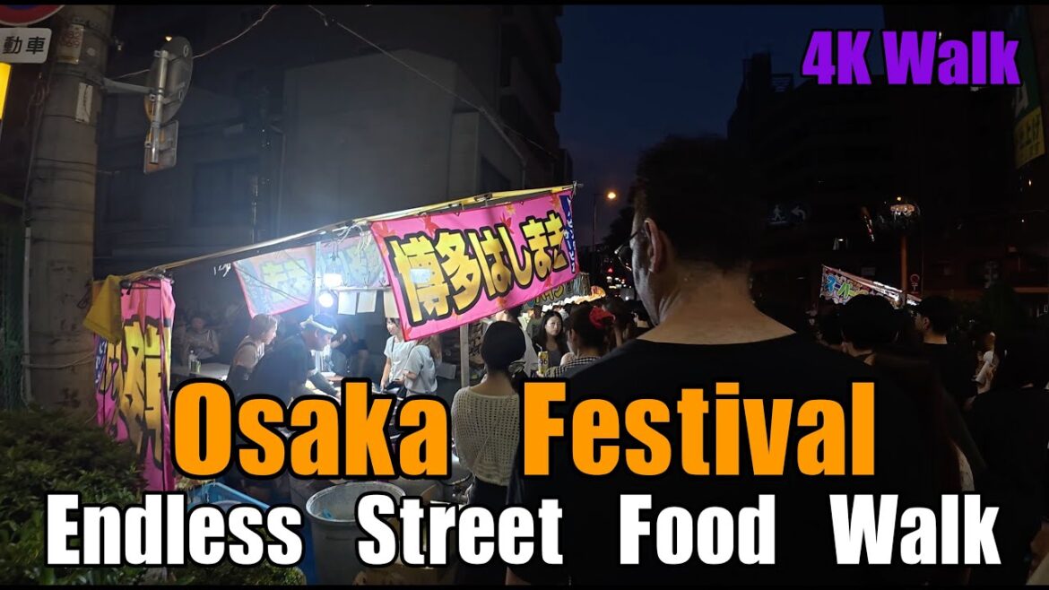 [ASMR Walk] Japanese Street Food at Tenjin Matsuri Festival | Japan's LONGEST Shopping Street