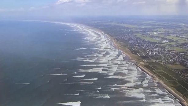 Large waves seen crashing against the coast of Japan