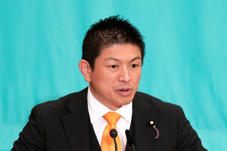 FILE PHOTO: Sanseito Secretary General Sohei Kamiya speaks during a debate with leaders of other political parties at the Japan National Press Club in Tokyo, Japan, July 2, 2025. Tomohiro Ohsumi/Pool via REUTERS/File Photo