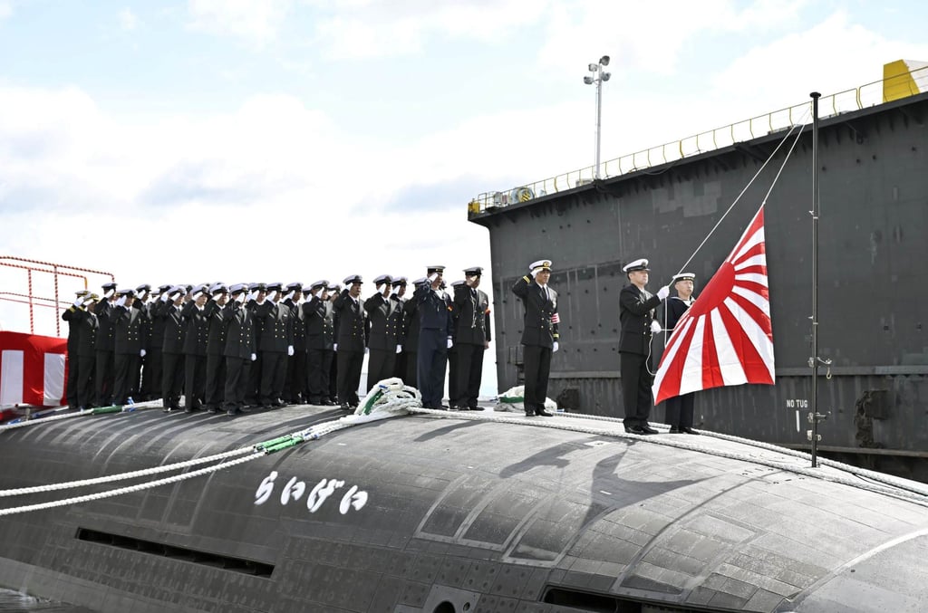 The submarine “Raigei” is seen following a ceremony marking its delivery to the Japanese navy at a shipyard in Kobe, western Japan, in March. Photo: Kyodo