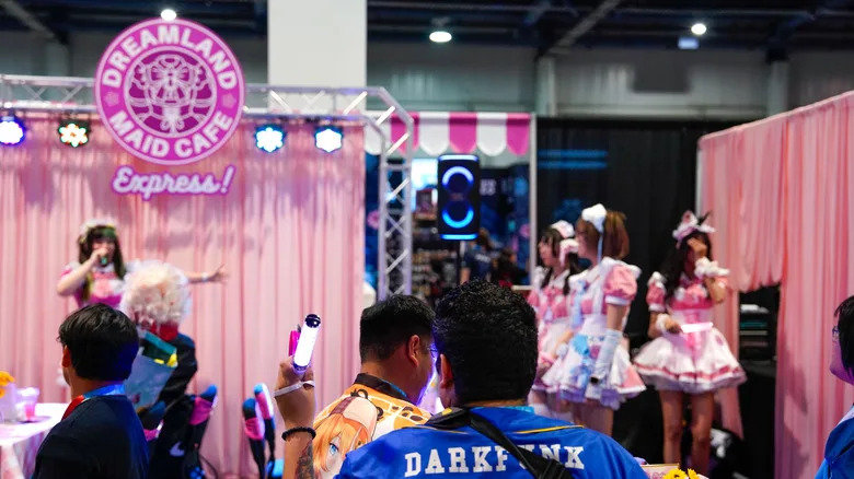 Maids performing karaoke at a maid café