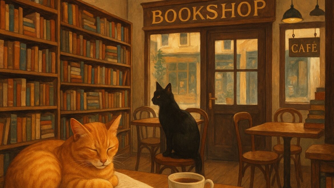 A bookshop cum cafe with cats, books, and coffee, which have heavily featured Japanese fiction