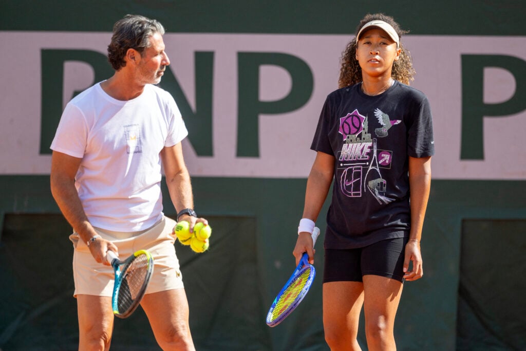 Patrick Mouratoglou and coaches Naomi Osaka at the French Open Tennis Tournament. Roland-Garros 2025.