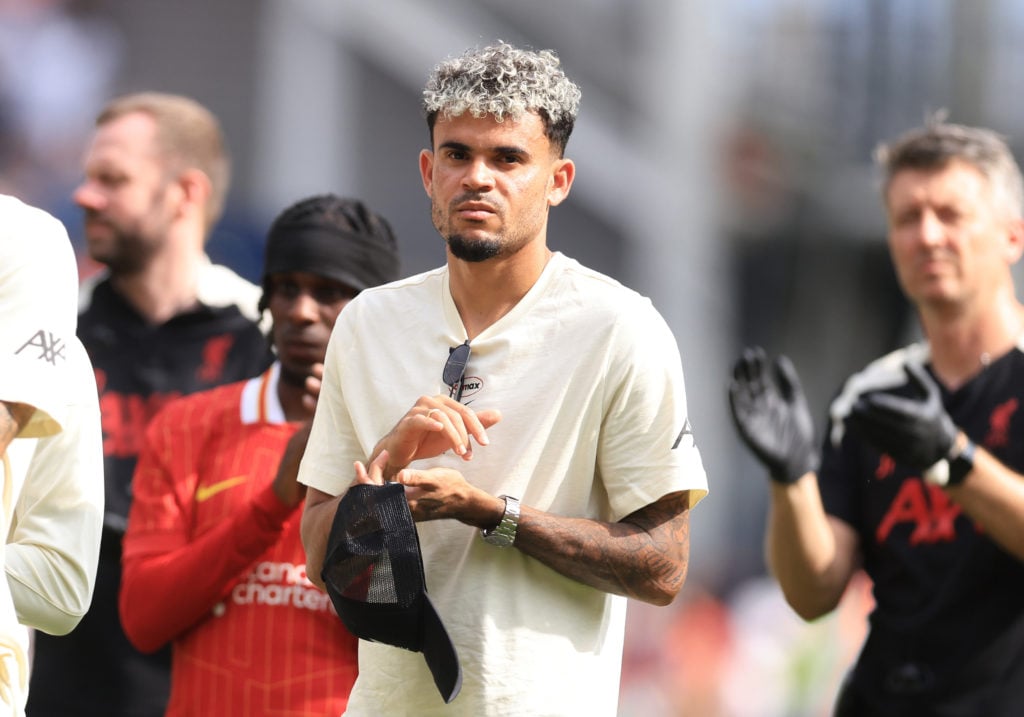 Luis Diaz applauds fans at the end of Liverpool's pre-season friendly against Preston North End at Deepdale.