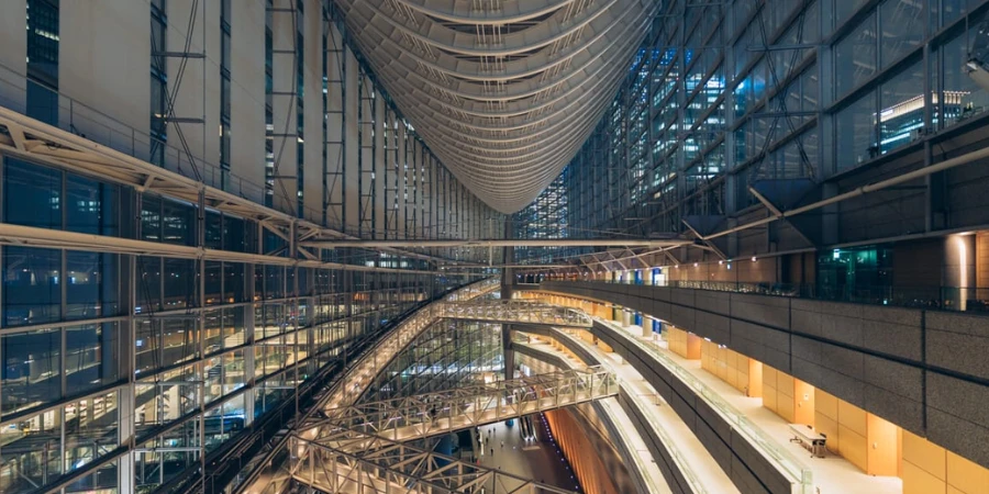 Glass and steel architecture of the tokyo international forum