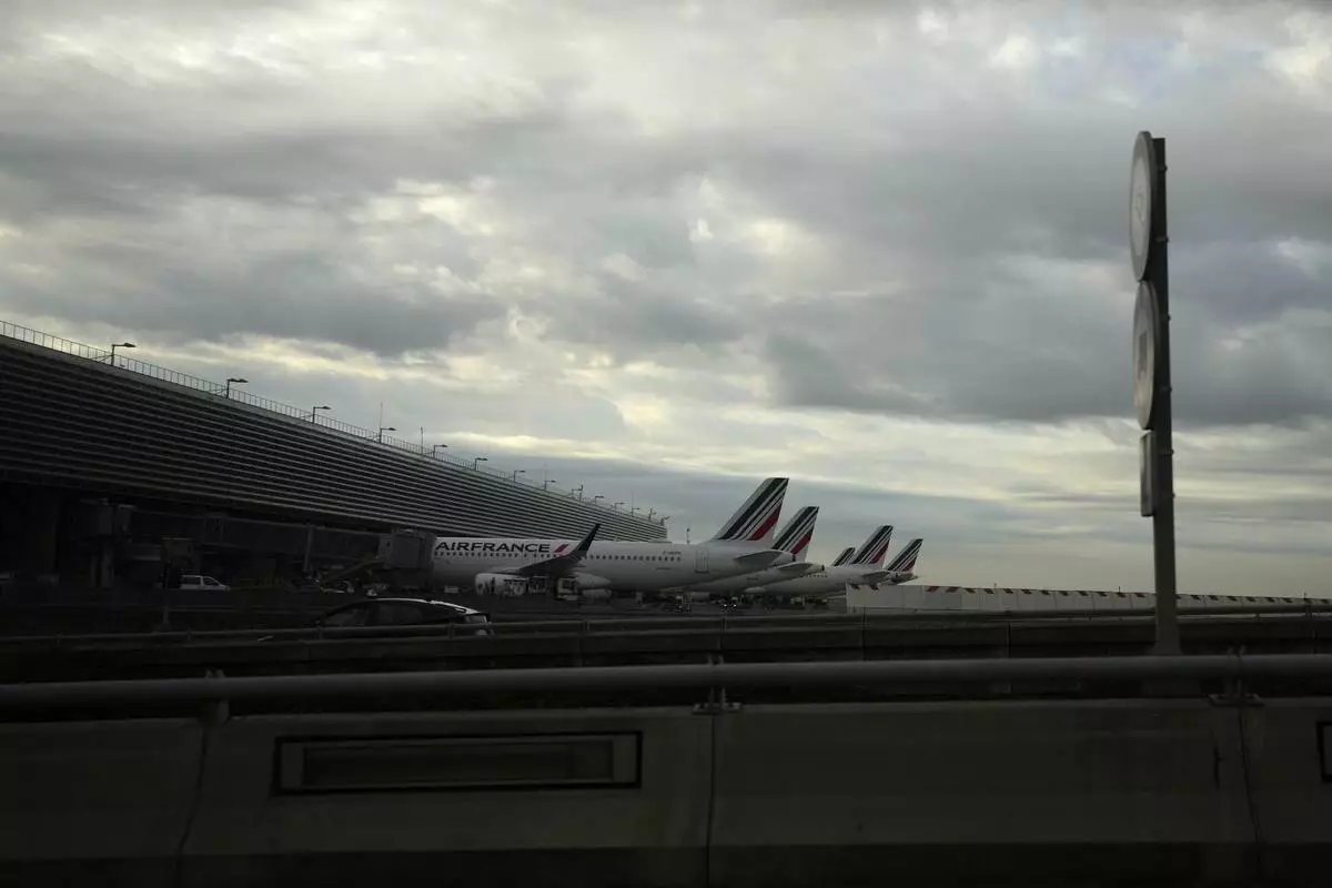 FILE -Air France planes sit on the tarmac at Roissy Charles de Gaulle airport, north of Paris, Sept. 16, 2022. . (AP Photo/Francois Mori, File)