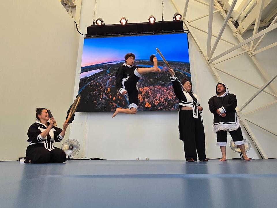 Mackay's husband and sons also performed demonstrations of Inuit games for festival audiences. (Submitted by Inuksuk Mackay and Tiffany Ayalik)