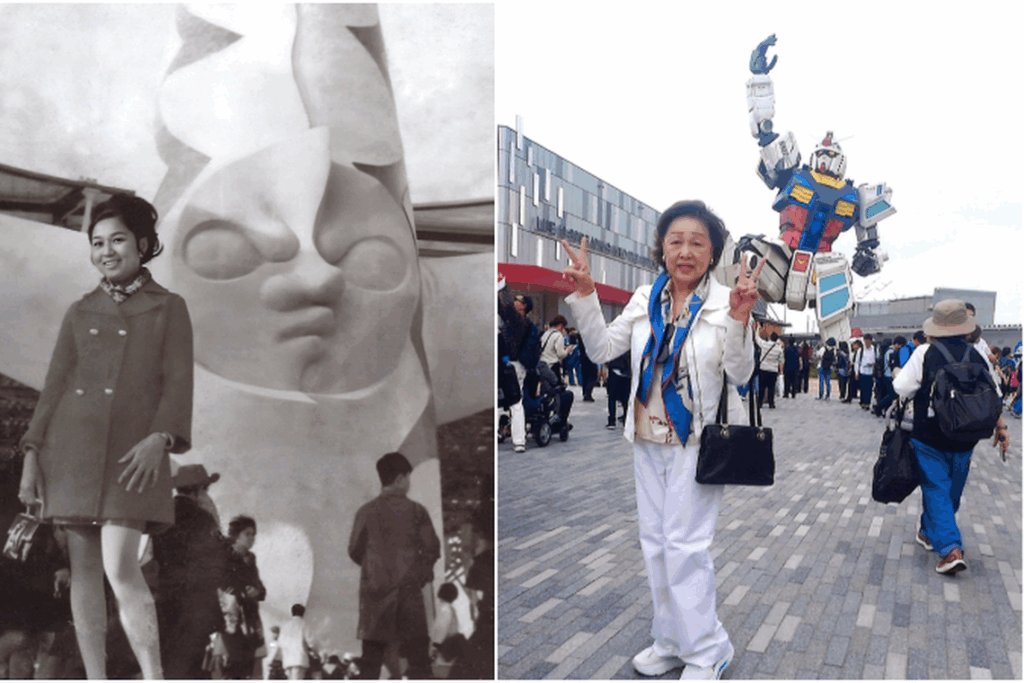 Former ‘Singapore girl’, 77, returns to Osaka Expo after 55 years Ms Florence Tan at 22 posing in front of the Tower of the Sun at the World Expo in Osaka, 1970 (left), and at 77 years old at the World Expo in Osaka, 2025 (right).