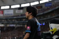 Kazunari Ninomiya is seen during his appearance for the ceremonial first pitch at Tokyo Dome on July 31, 2025. (Mainichi/Kenji Ikai)