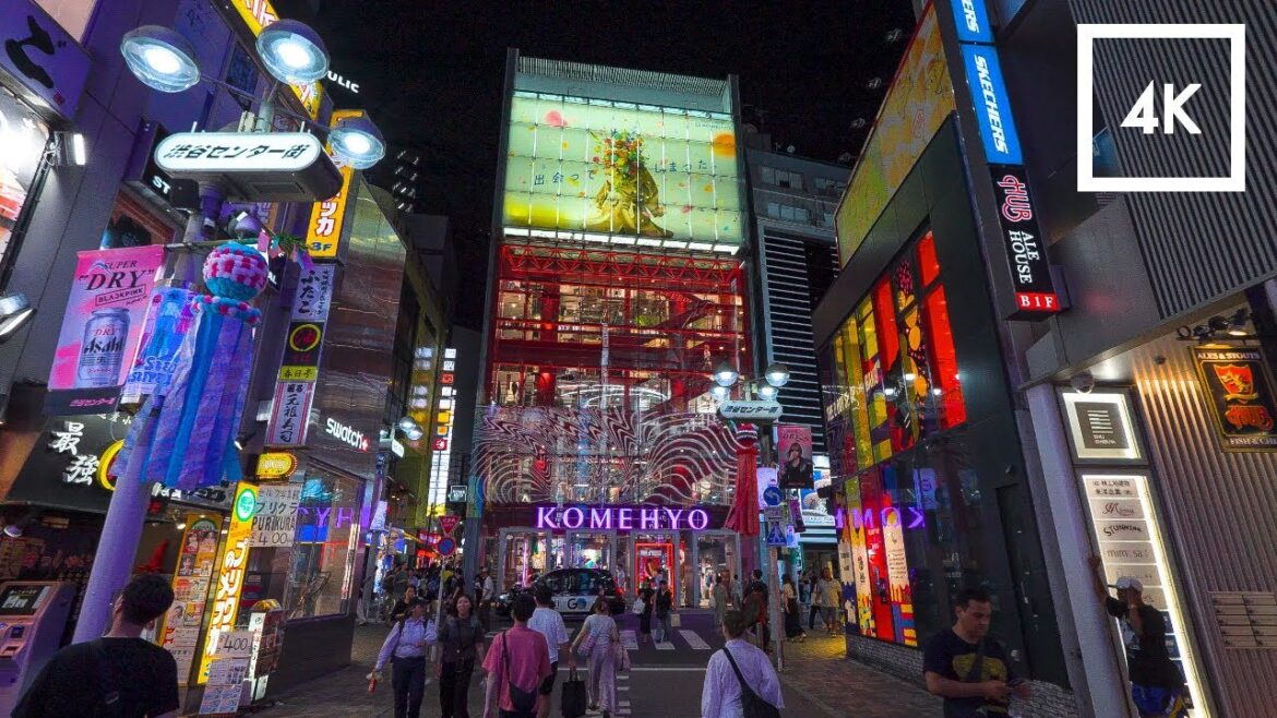 Tokyo, Japan - Summer Night: A Holiday Walking Tour Through the Streets of Shibuya | 4K