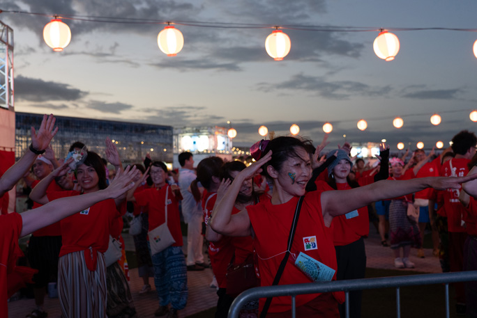 Group of participants at the largest bon dance