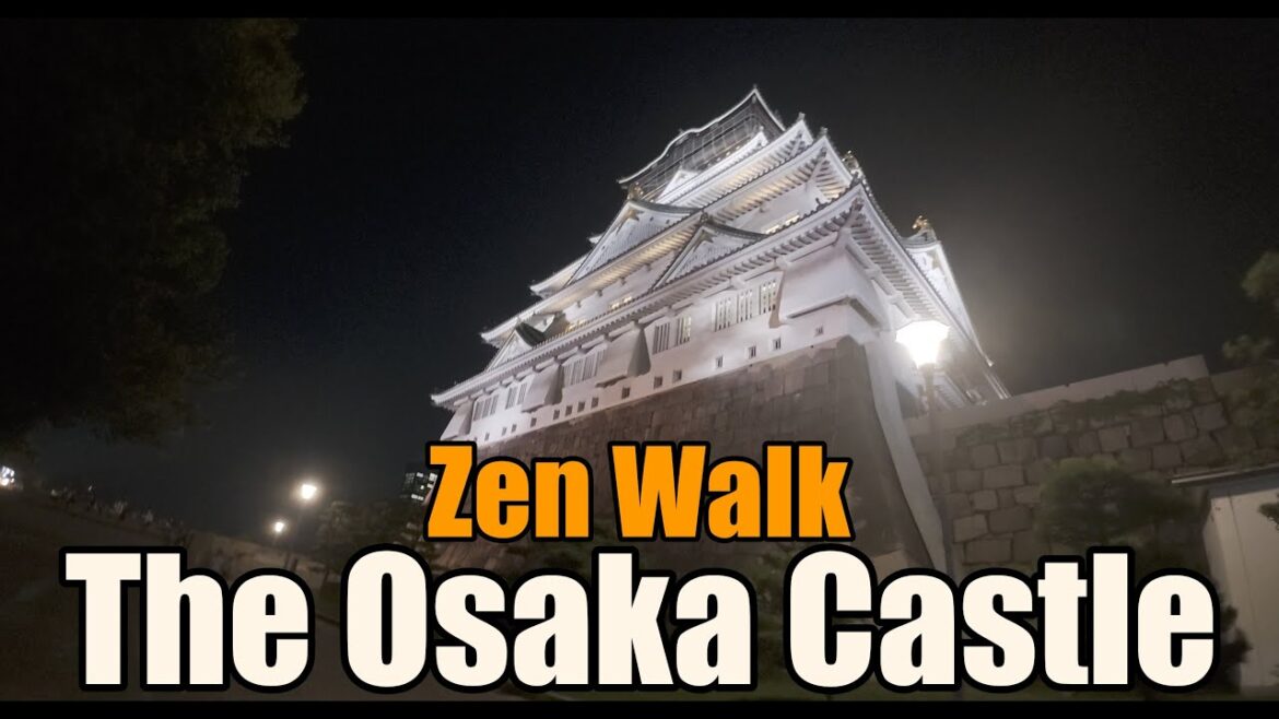 [Zen Walk] Osaka Castle at Night, Japan Walking Tour (Castle of Light) | 4K | Binaural ASMR