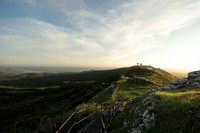 Mount Uegusuku, the highest peak of Kume Island where the Kayama unit built its stronghold, is seen in the town of Kumejima, Okinawa Prefecture, in this photo taken on Aug. 3, 2025. The unit was feared by local residents as 