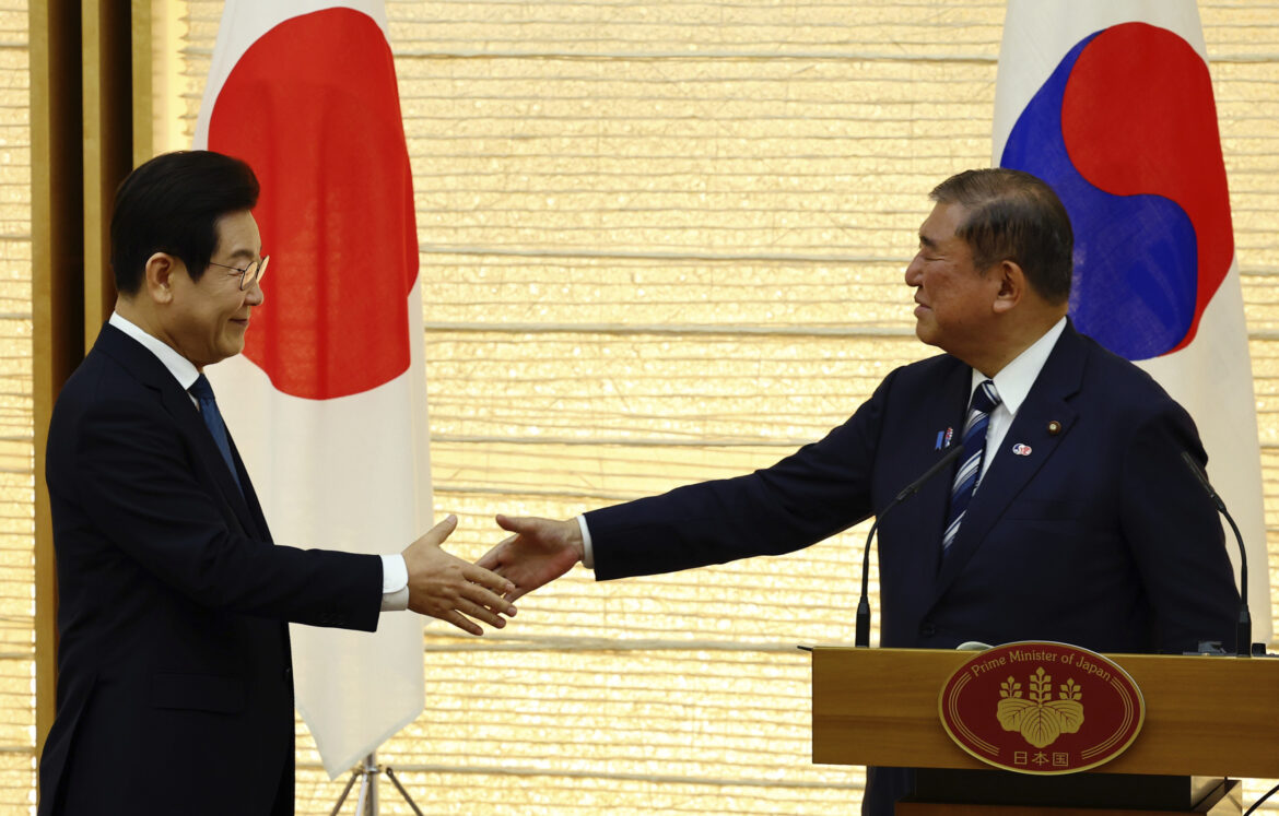 Japan and South Korea Task Force To Tackle Birth Rate Crisis Lee Shakes Hands with Ishiba