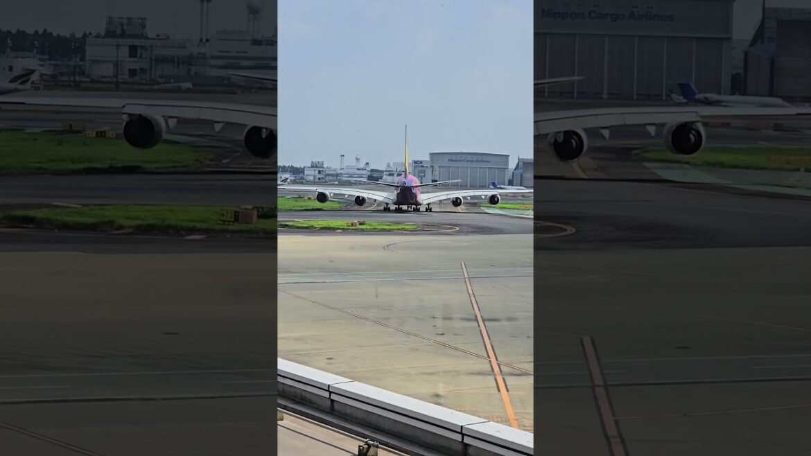 Beautiful Asiana Airlines Bouble-Decker Airbus A380 Taxiing to the Runway at Narita Airport, Japan