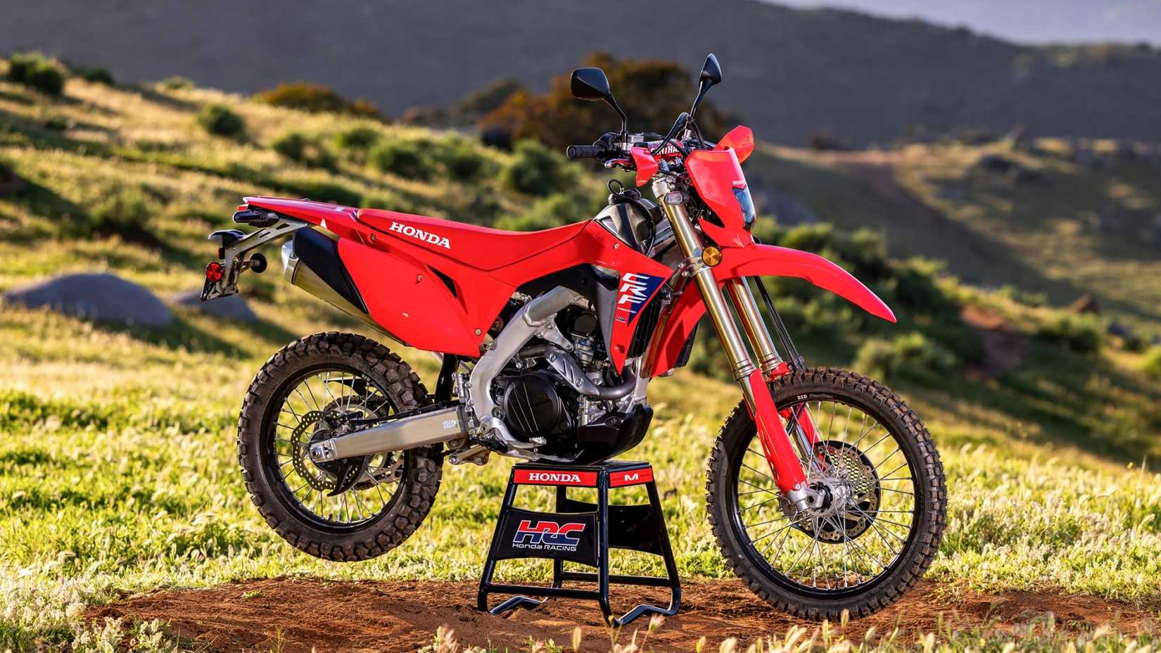 Honda CRF450RL dual-sport side profile cinematic shot