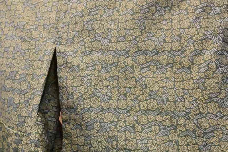 This shows the Nishijinori fabric for which AI came up with the design at the Fukuoka Weaving in Kyoto, western Japan on July 3, 2025. (AP Photo/Yuri Kageyama)