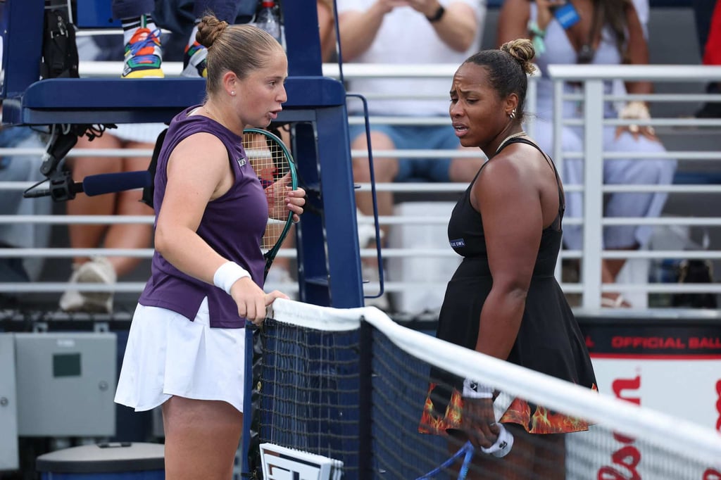 Ostapenko and Townsend argued at the net shortly after match point. Photo: AFP)