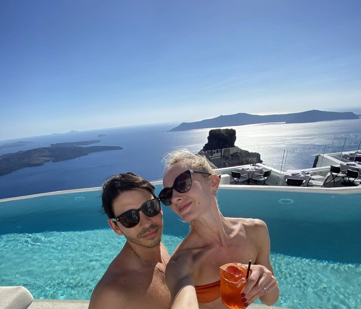 Melissa Hamilton and husband at the Grace in Santorini